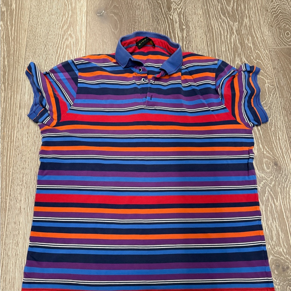 Etro Red and Blue Striped Polo Shirt